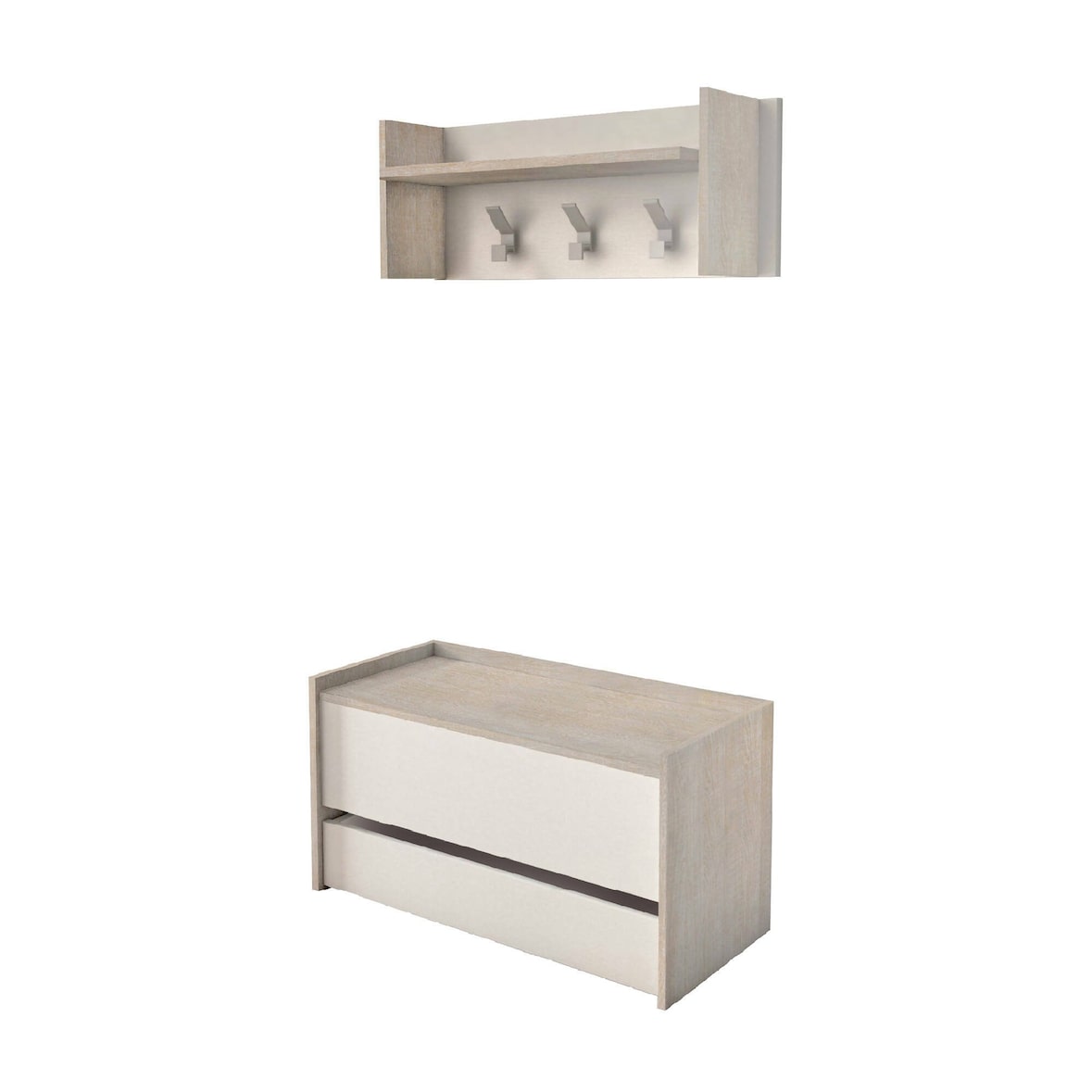 Dmora Mobile da ingresso Brionia, Entratina moderna con appendiabiti, Mobile con scarpiera, Armadietto multifunzione, Cm 50x32h182, Rovere e Bianco