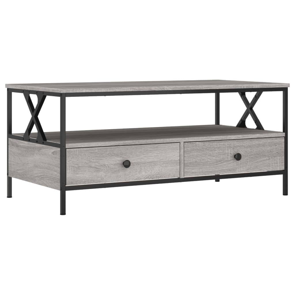 Table basse sonoma gris 100x51x45 cm bois d'ingénierie Modèle Atlas Office Pro Vintage