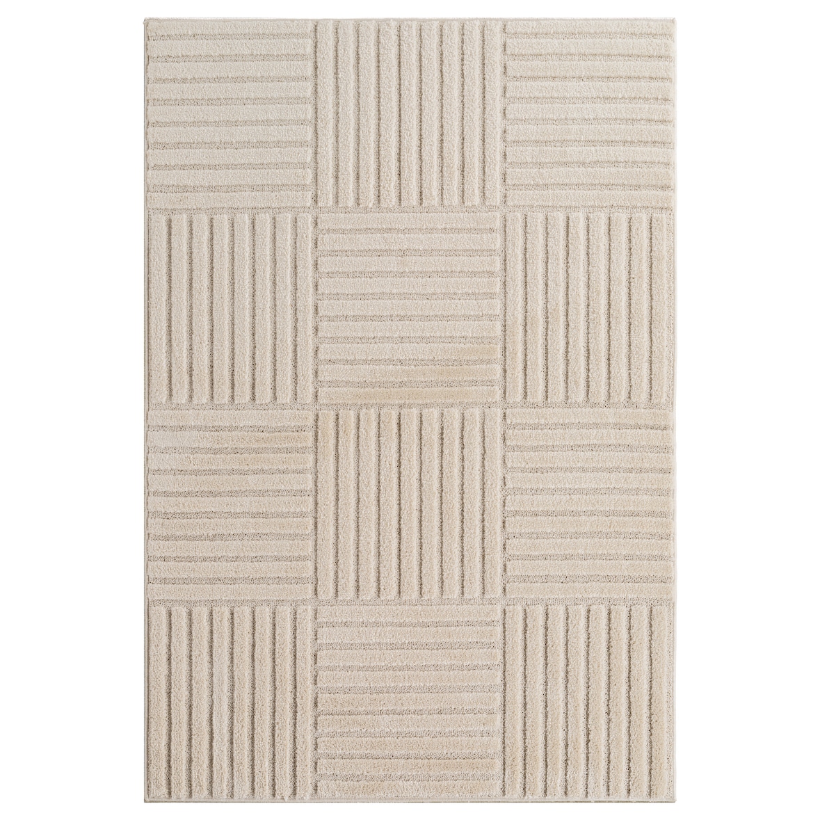 Carpetsale24 Teppich Läufer 80x250 cm Creme Hochflor Skandi Boho Karo Design Hoch-Tief Effekt Weicher Flauschig Pflegeleicht für Schlafzimmer, Flur