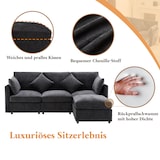 thumbnail of Dreisitzer-Sofa 216x161x81 Grau mit Fußhocker, Chenille Stoff, Komfortkissen, L-förmig erweiterbar, Wohnzimmer Couch