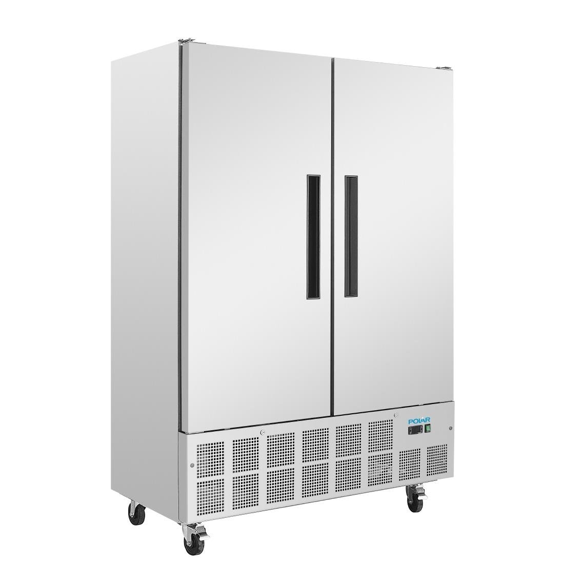 Frigorífico profesional de 2 puertas, Slimeline, acero inoxidable, refrigeración por aire, 195 x 134 x 71 cm, con cerradura, 960L, Polar Serie G GD879