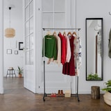 thumbnail of Relaxdays Kleiderständer auf Rollen, Metall, Kleiderstange verstellbar, 91-156x76x40,5 cm, Rollständer, schwarz/silber