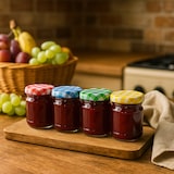 thumbnail of 80 ML - Set van 12 Mini Glazen Potjes met Geruite Deksels – Ø 5 × H 7 cm – Bewaar-, Inmaak- & Cadeaupotjes