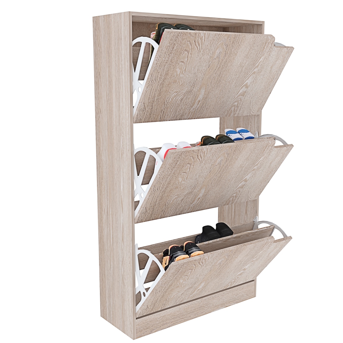 Marvin Panca Scarpiera Porta Scarpe In Legno Con Cuscino Seduta In Tessuto 3 Ripiani Anta A Ribalta Da Ingresso 30 X 63 X 50h Cm Tortora 86515125