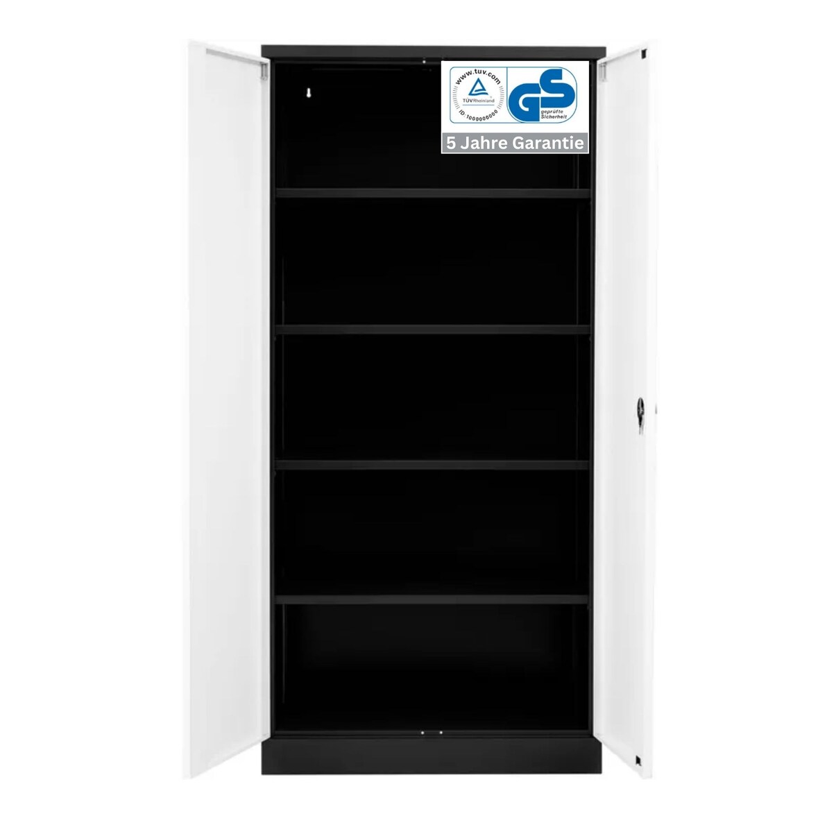PROREGAL Stahlschrank BEE mit 9 lackierten Fachböden | HxBxT 195x92x42cm | Schwarz-Grau | Werkstattschrank Werkzeugschrank Aktenschrank