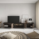 thumbnail of TV-Schrank, Lowboard, für Wohnzimmer und Esszimmer, 310x50x37 cm, Für TV-Geräte bis zu 80", Elektrokamin., Moderner Stil, Dunkler Eiche und Schwarz