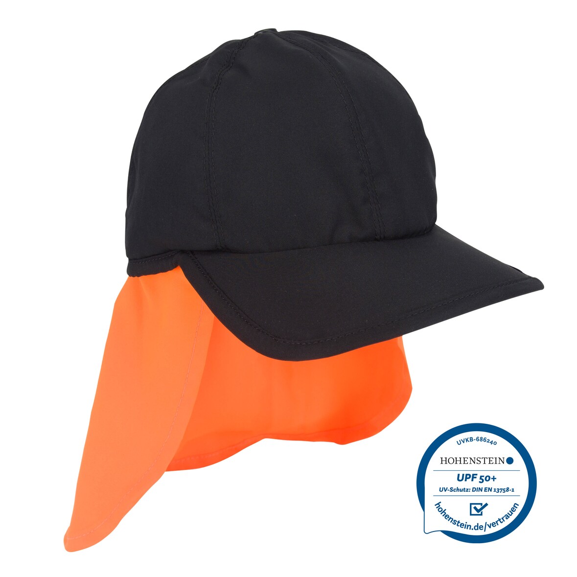 E.COOLINE Powercool SX3 Basecap PRO Gr. 2 schwarz/orange - kühlendes Cap mit Nackenschutz - sekundenschnelle Aktivierung mit Wasser - trockene Kühlung