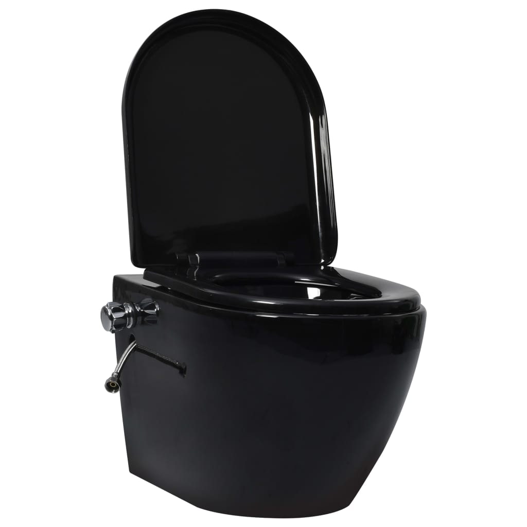 Helloshop26 - Wc sospeso senza brida con funzione bidet Wc sospeso bagno con funzione rallentata ceramica nera 02_0003575