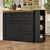 thumbnail of Bartisch ausziehbar Schwarz 204x39x105  mit Stauraum Snack Regal 360 Grad Drehteller Klappschubladen MDF Metallgriffe