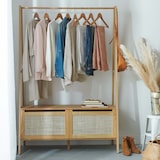 thumbnail of Portant vêtements bois et cannage de rotin L110 x H165 cm ARKA Chêne