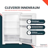 thumbnail of homeX CB1291E Einbaukühlschrank ohne Gefrierfach, 88cm Nische - 129 Liter, Schlepptürtechnik, LED-Beleuchtung, 37 dB