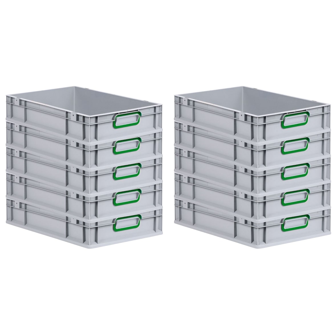 PROREGAL 10x Eurobox NextGen Color | HxBxT 12x40x60cm | 23 Liter | Griffe grün geschlossen | Glatter Boden | Eurobehälter