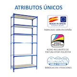 thumbnail of Scaffale metallico senza viti Maderclick 6 ripiani. Colore blu/legno 2500x1000x500 mm