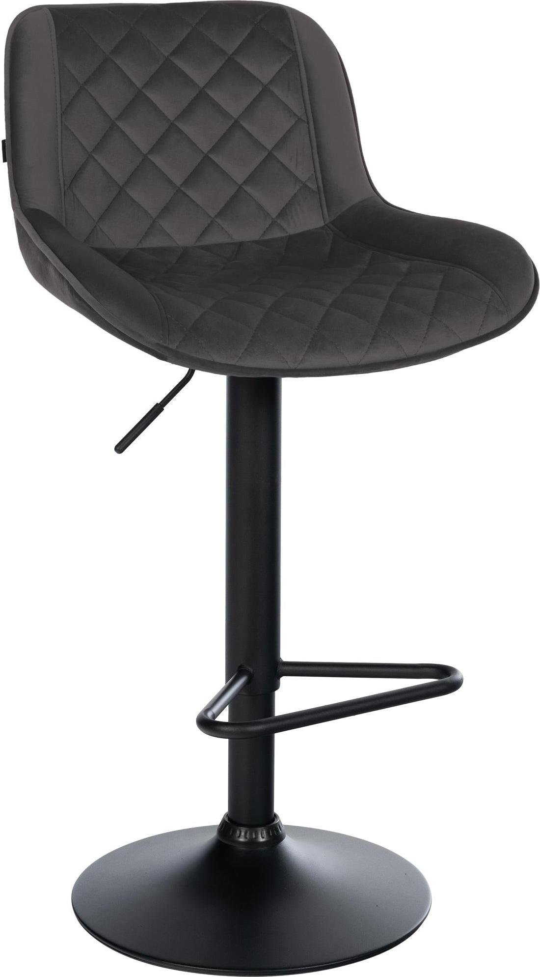 Décoshop26 - Barhocker x1 mit Fußstütze höhenverstellbar schwarzer Samt mit Rautensteppung schwarzes Metallgestell 10_0005626