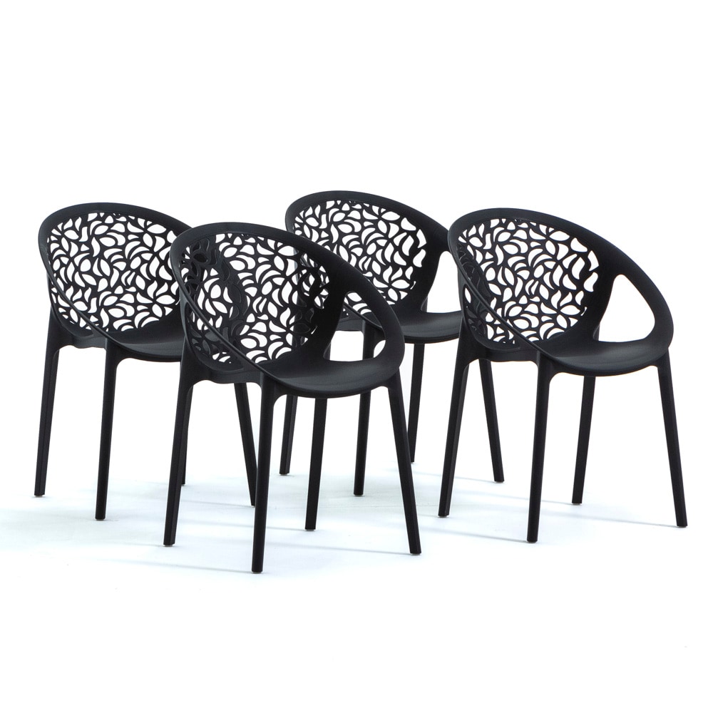 Set van 4 stapelbare stoelen AMBRA van polypropyleen met glasvezel, voor buiten en tuin, bar en restaurant, modern design voor keuken – Zwart