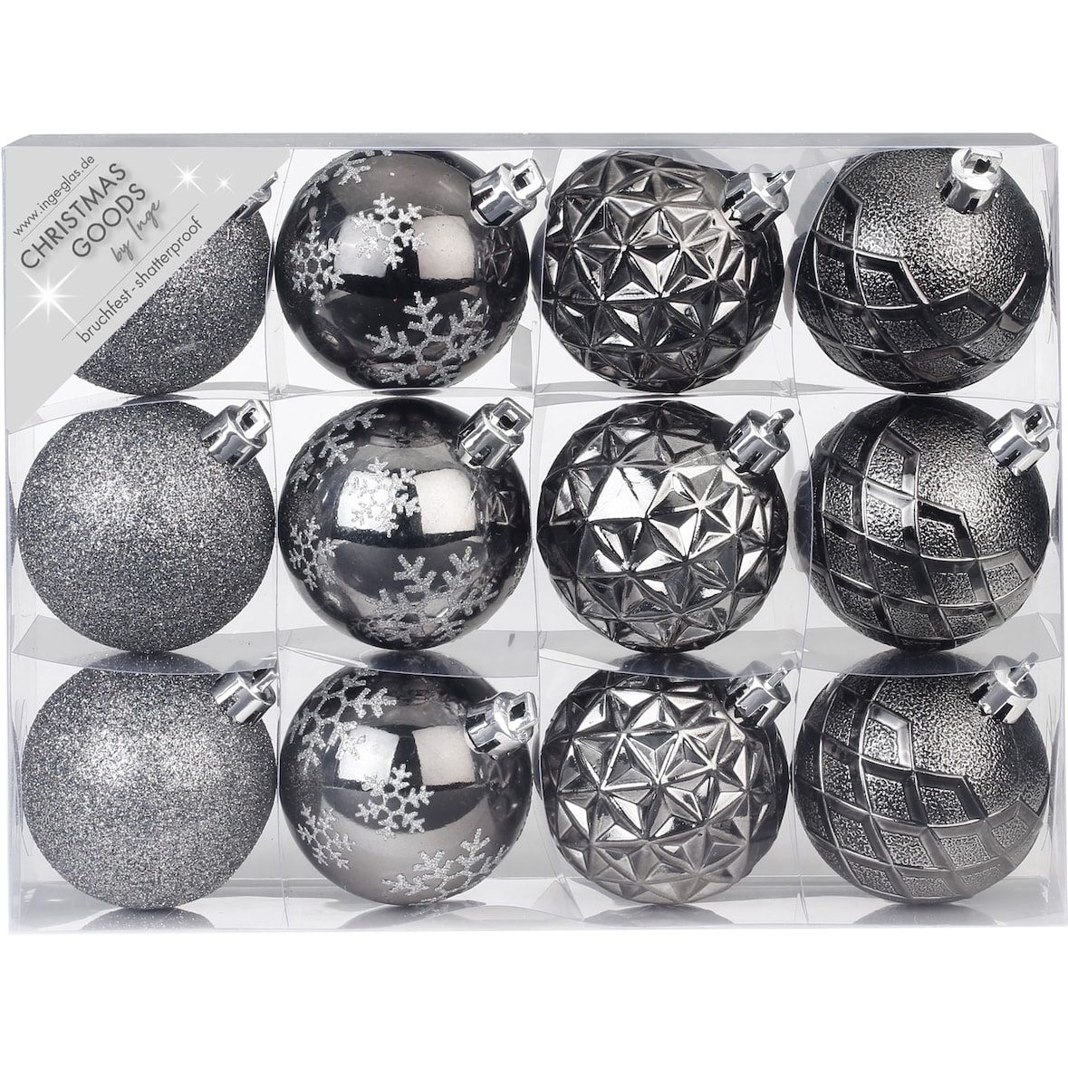12 Weihnachtskugeln 6cm Kunststoff Muster Christbaumkugeln Weihnachtsbaumkugeln