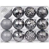 thumbnail of 12 Weihnachtskugeln 6cm Kunststoff Muster Christbaumkugeln Weihnachtsbaumkugeln