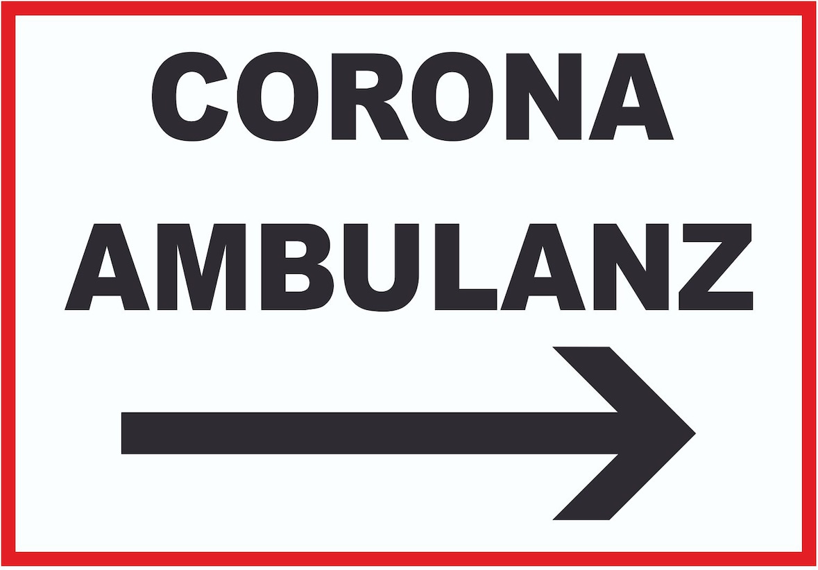 Corona Ambulanz Pfeil rechts Schild A3 Rückseite selbstklebend