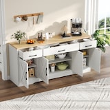 thumbnail of Sideboard 160x37x75 cm Weiß mit 3 Schubladen, 4 Türen, skandinavischer Stil, MDF mit rohholzfarbener Platte, modernes TV-Möbel, flexible Aufbewahrung