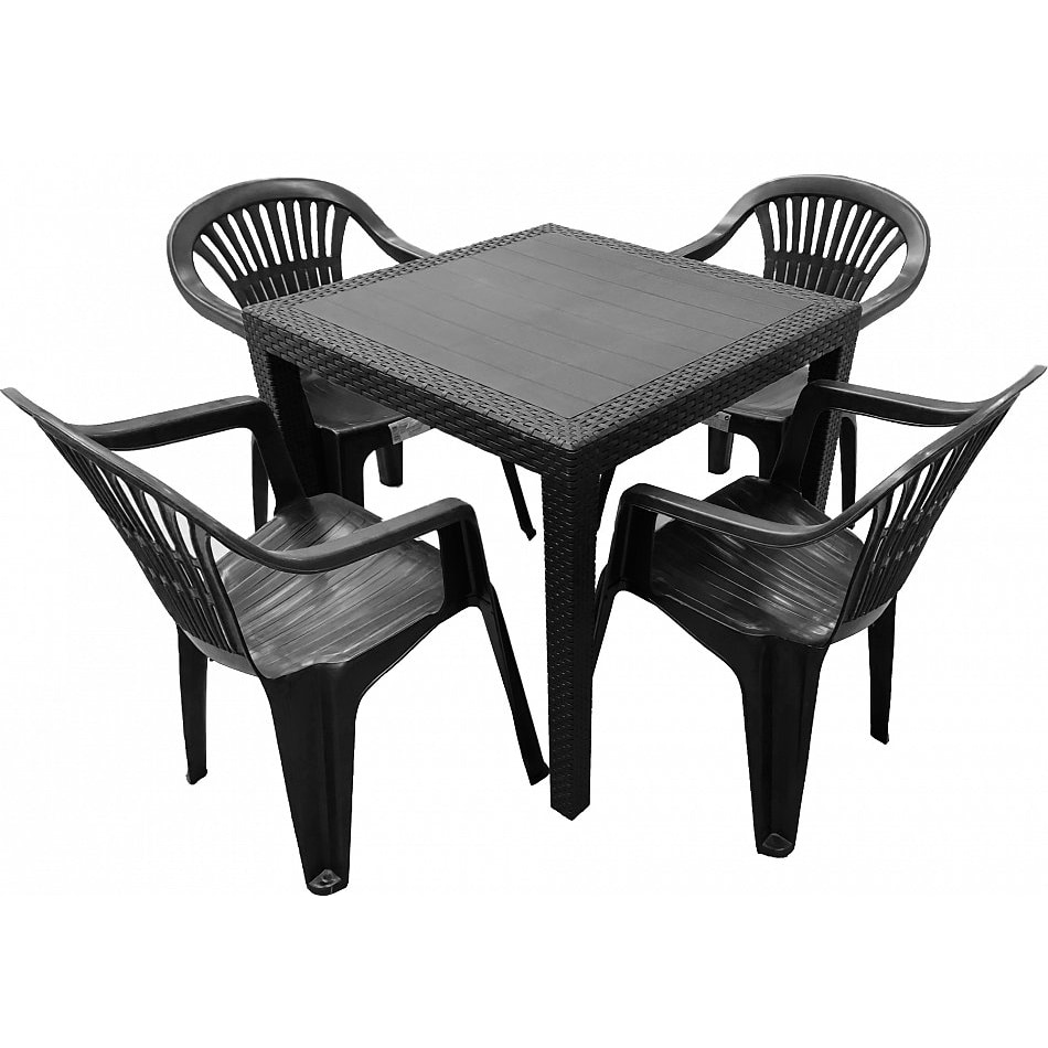 Gartenmöbel-Set Bistromöbel Outdoor Möbelset Sitzgruppe Tisch Stuhl Stapelstuhl 5tlg.