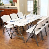 thumbnail of Mesa rectangular patas plegables blanco efecto granito Lifetime 182 x 76 x 74 cm