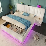 thumbnail of Polsterbett 180x200 cm mit hydraulischem Stauraum, LED-Beleuchtung und USB-C-Anschlüssen – elegantes Design in Weiß für modernen Komfort