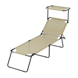 thumbnail of Lettino Pieghevole Con Tettuccio Regolabile Parasole Schienale Reclinabile Struttura In Metallo Nero Sdraio Spiaggia Mare Giardino Piscina Beige