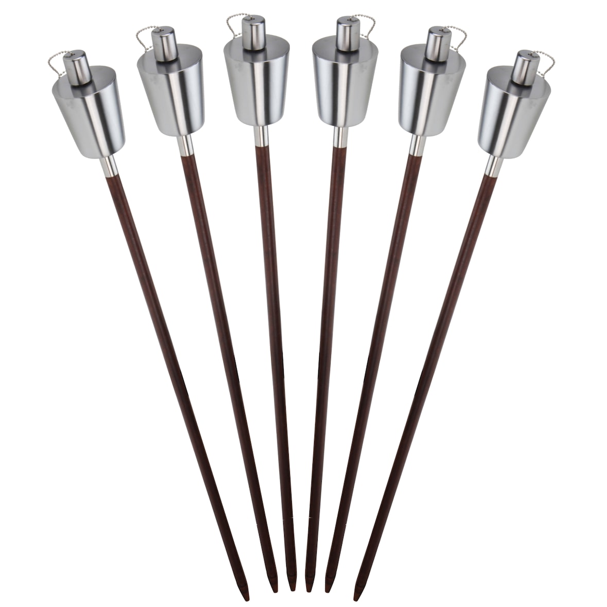 6x Gartenfackel Ölfackel Fackel Edelstahl mit Holzstab 110cm