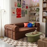 thumbnail of Oviala Canapé convertible 2 places en tissu avec coussins marron
