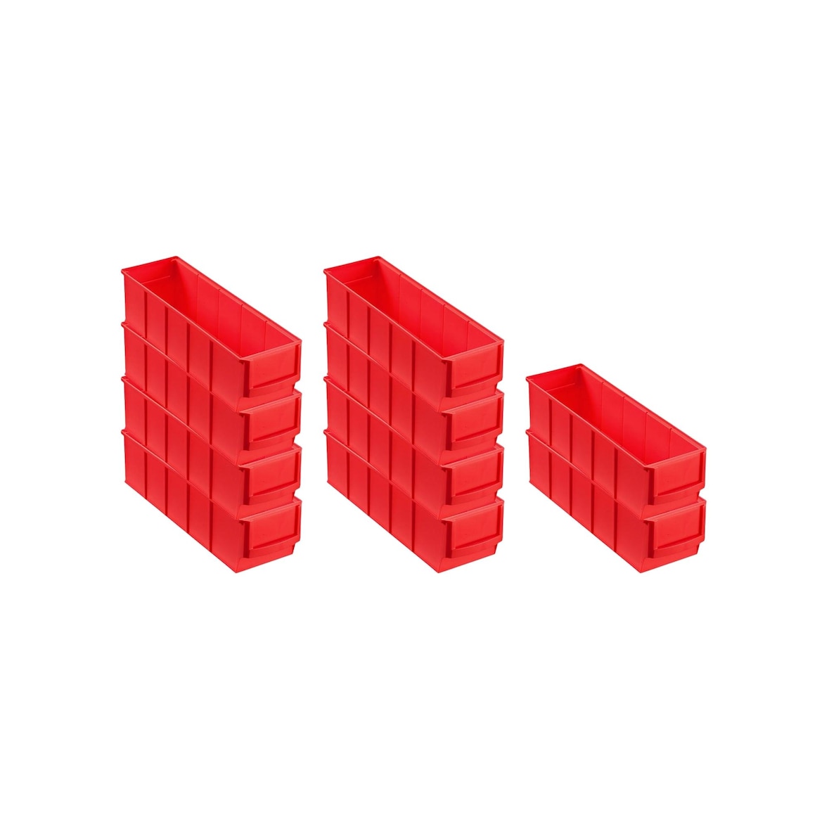 PROREGAL 10x Rote Industriebox 300 S | HxBxT 8,1x9,1x30cm | 1,6 Liter | Sichtlagerkasten, Sortimentskasten, Sortimentsbox, Kleinteilebox