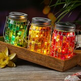 thumbnail of LED Solar Glas Einmachglas mit Mosaik Tischleuchte mit Henkel Lichtsensor rot