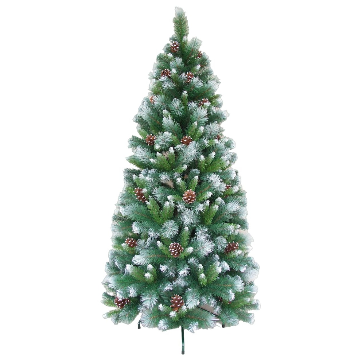 Tarrington House Kerstboom, metaal / PVC, Ø 110 x 210 cm, inklapbaar, groene en witte toppen met dennenappels