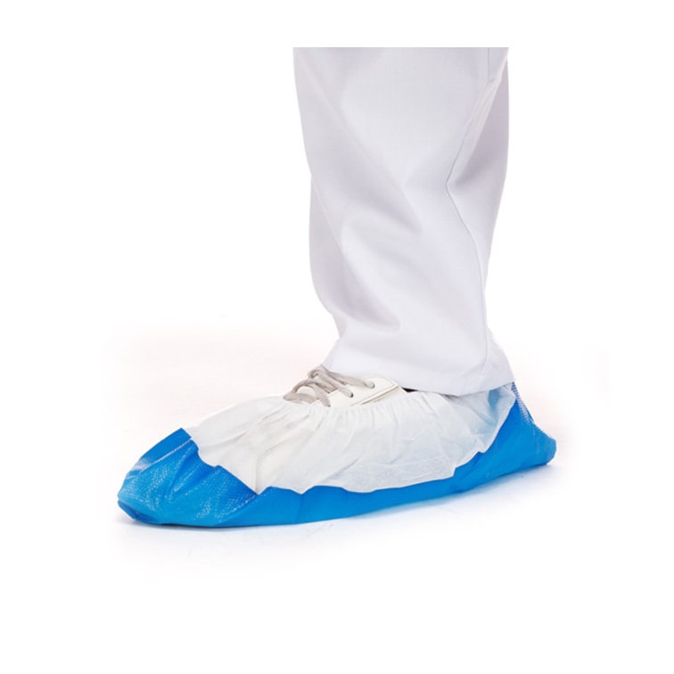 MONOUSO - Copriscarpe TNT Di PP con Suola Antiscivolo CPE Bianco/Blu (100 Pezzi)