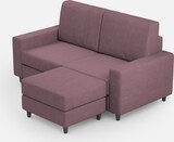 thumbnail of Sakar 2-Sitzer-Sofa (zwei 60-cm-Sitze) + Pouf, Außenmaße L.148 T.155, Pflaumenfarbe