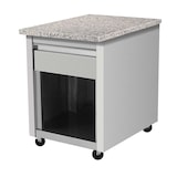 thumbnail of Skyrainbow Kassentisch aus Edelstahl, Granit rosa-grau, mit Holzverkleidung, 80 x 82