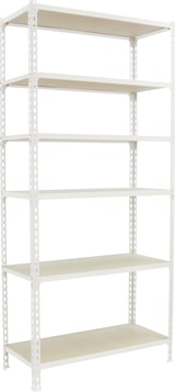 thumbnail of SimonRack Estantería Metálica, 2500x1200x400 mm, 6 Alturas, Bandeja Madera, 200 kg de Punto Flexión, Blanco/Madera - Maderclick