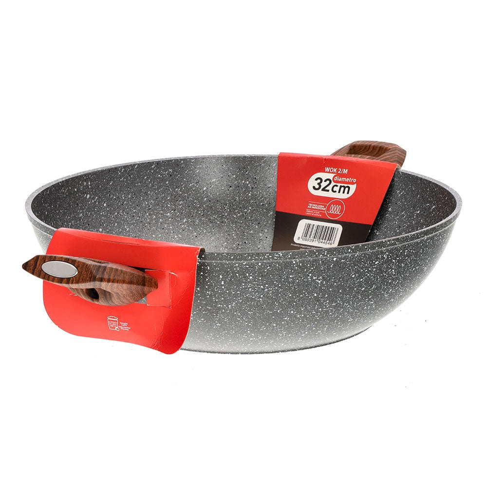 Mamù inductie wok met twee handgrepen, Ø 32 cm, antiaanbaklaag en krasbestendig, met hoge wanddikte, extra duurzaam.