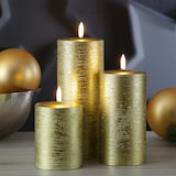thumbnail of LED Kerze PIA Uyuni Rustik-Optik Echtwachs gold Timer H: 20cm bis 1000Std