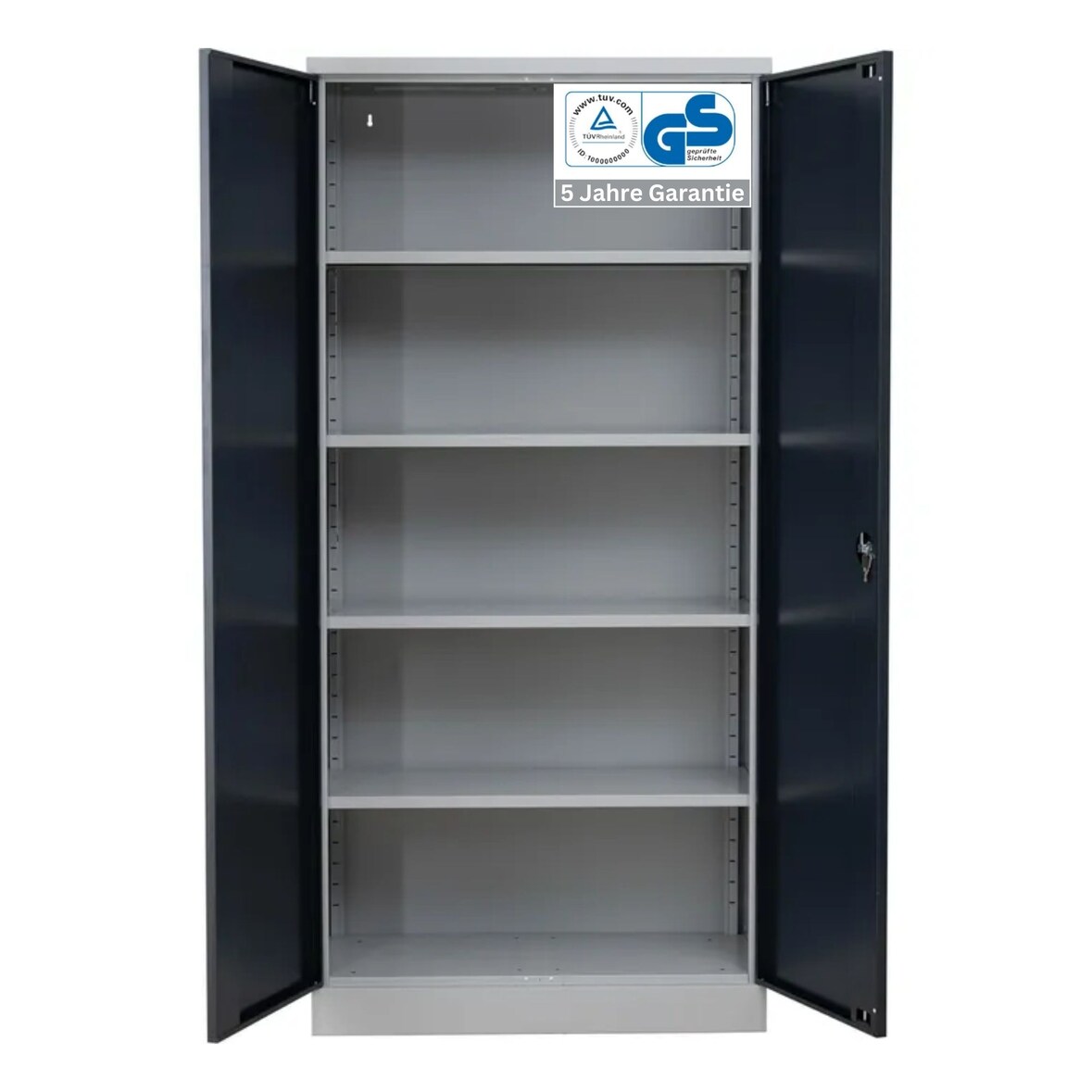 PROREGAL Stahlschrank BEE mit 5 lackierten Fachböden | HxBxT 195x92x42cm | Grau-Anthrazit | Werkstattschrank Werkzeugschrank Aktenschrank