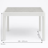 thumbnail of Mesa de exterior, extensível, alumínio e vidro, branco envelhecido, 135x90x76