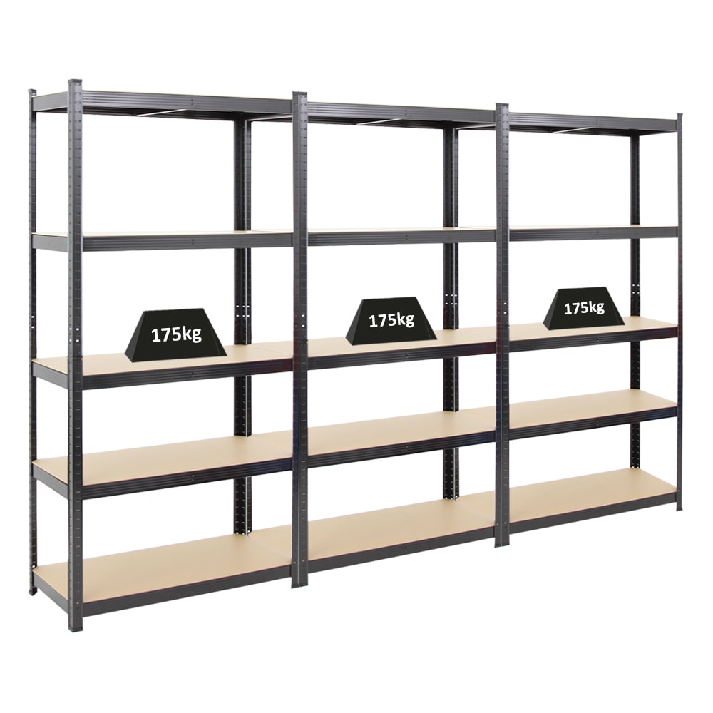 PROREGAL Mega Deal | 3x Schwerlastregal Ragnar | HxBxT 180x90x40 cm |  Fachlast 175kg | Schwarz | Stecksystem Lagerregal Regalsystem 3 Stk.