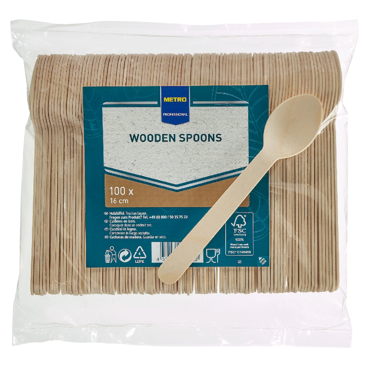 METRO Professional Einweglöffel, Holz, bioabbaubar, 16 cm, 100 Stück
