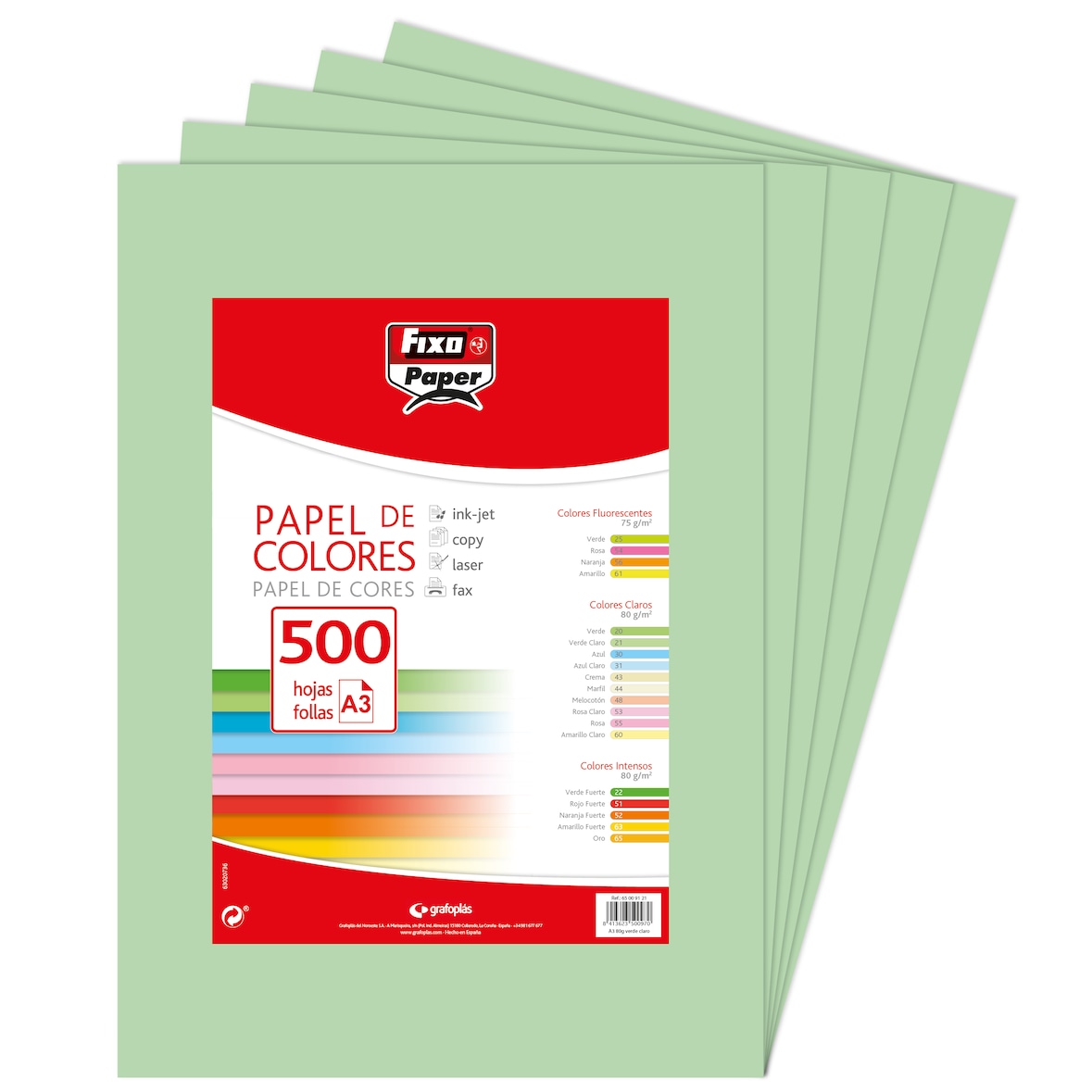 Pacote de 500 folhas Papel colorido A3 80g Verde claro