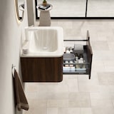 thumbnail of Badezimmer-Waschtisch 37x60x46 Roma Travertin Becken Sperrholzschrank Soft-Close LED Vormontiert Walnuss