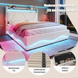 thumbnail of Polsterbett 160x200 mit LED, USB-Anschlüssen und Stauraum im Kopfteil – multifunktionales Design in Beige, Samtbezug