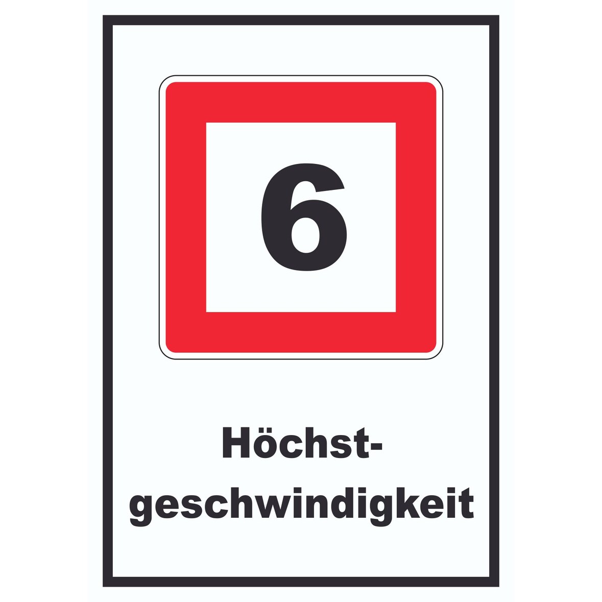 Höchstgeschwindigkeit 6 km/h nicht zu überschreiten Schild mit Symbol und Text A4 Rückseite selbstklebend