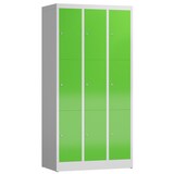 thumbnail of ClassiX Schließfachschrank, 3 Abteile à 3 Fächer, 1800 x 870 x 500 mm, lichtgrau/gelbgrün