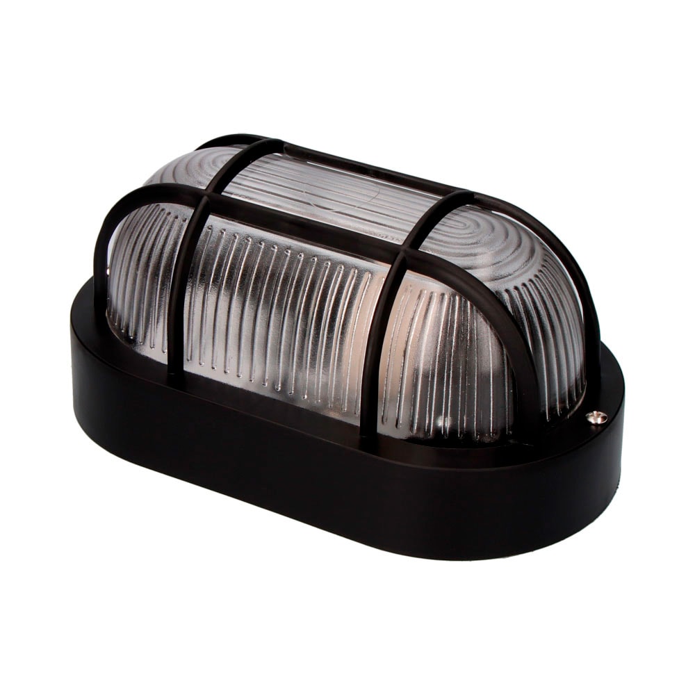 Aplique Olho De Boi Oval Ip54 Cor Preto 1Xe27 40W 11,4X20,2X10Cm Modelo Tarragona. Edm