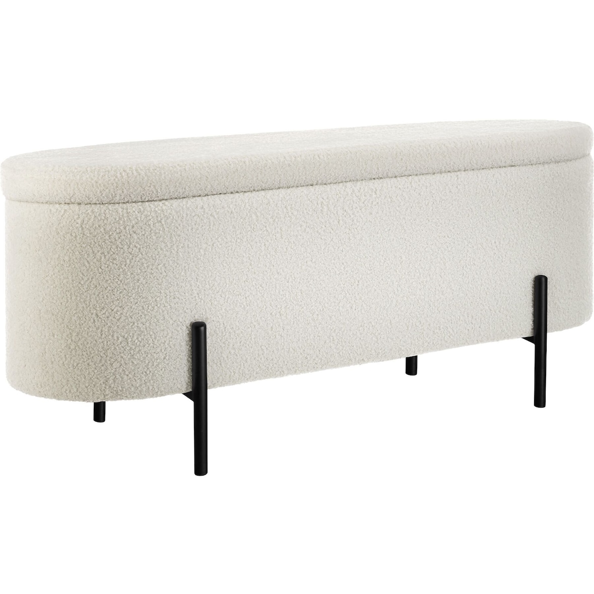 tectake Banc LANJA rembourré, en tissu bouclé et avec espace de rangement - Bouclé crème/ blanc - 405233