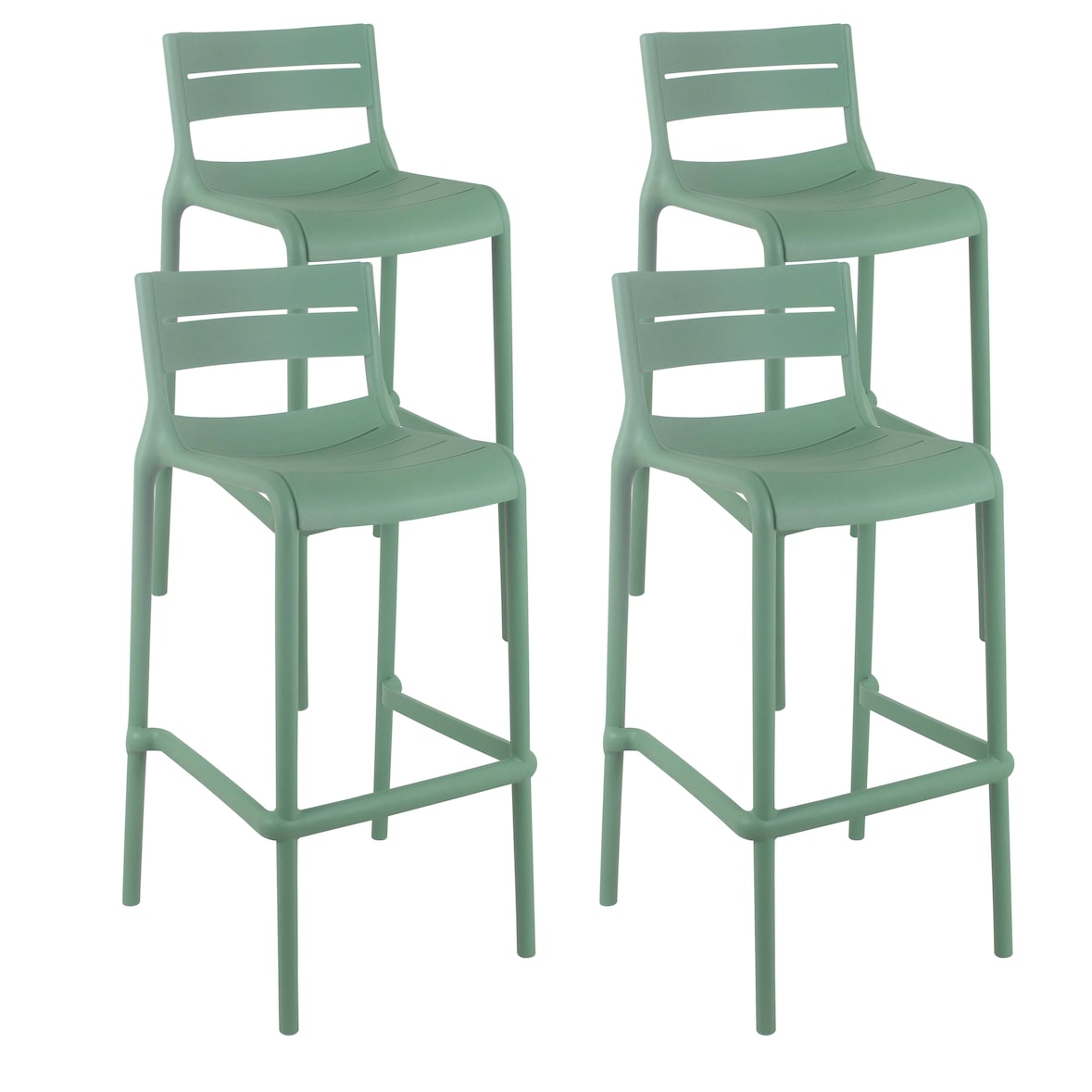 Set van 4 saliegroene kunststof terrasstoelen